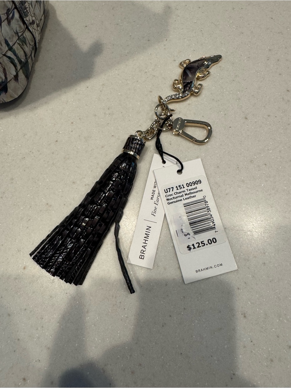 Brahmin Black Croc Tassel Keychain with Lizard Charm